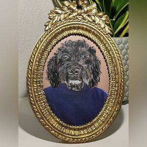 Original Poodle Portrait in Ornate Gold Frame, one of a kind!